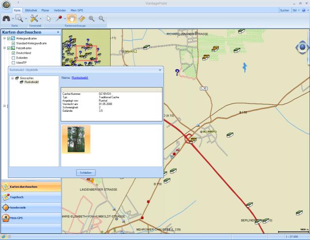 Vantage Point mit Detailansicht eines Geocaches und OSM Topo Deutschland Vantage Point mit Detailansicht eines Geocaches und OSM Topo Deutschland
